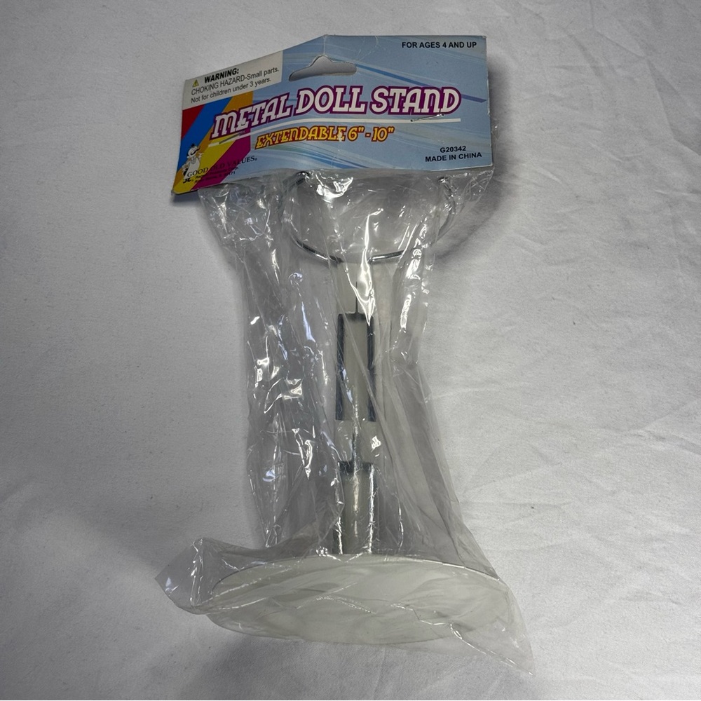 Metal Doll Stand - Extendable 6"-10" - Silver & White NEW